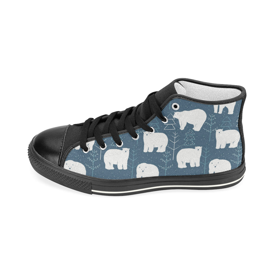 polar bear mother her child pattern Women's High Top Canvas Shoes Black