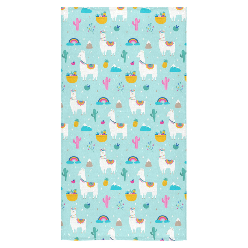 Llama alpaca cactus leaves pattern Bath Towel