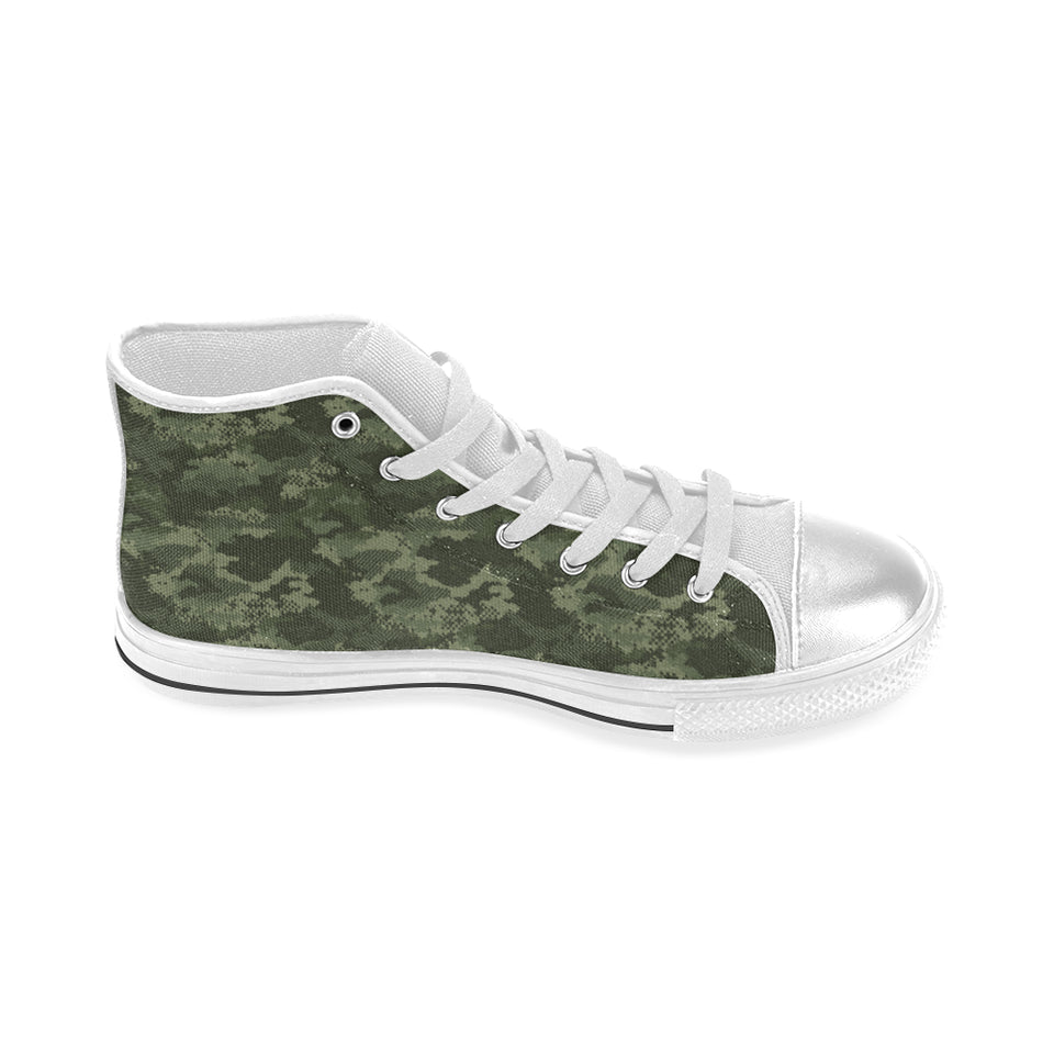 Digital Green camouflage pattern Women's High Top Canvas Shoes White