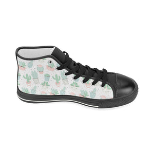 Pastel color cactus pattern Women's High Top Canvas Shoes Black