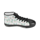 Pastel color cactus pattern Women's High Top Canvas Shoes Black