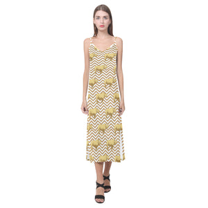 Rhino yellow theme pattern V-Neck Open Fork Long Dress