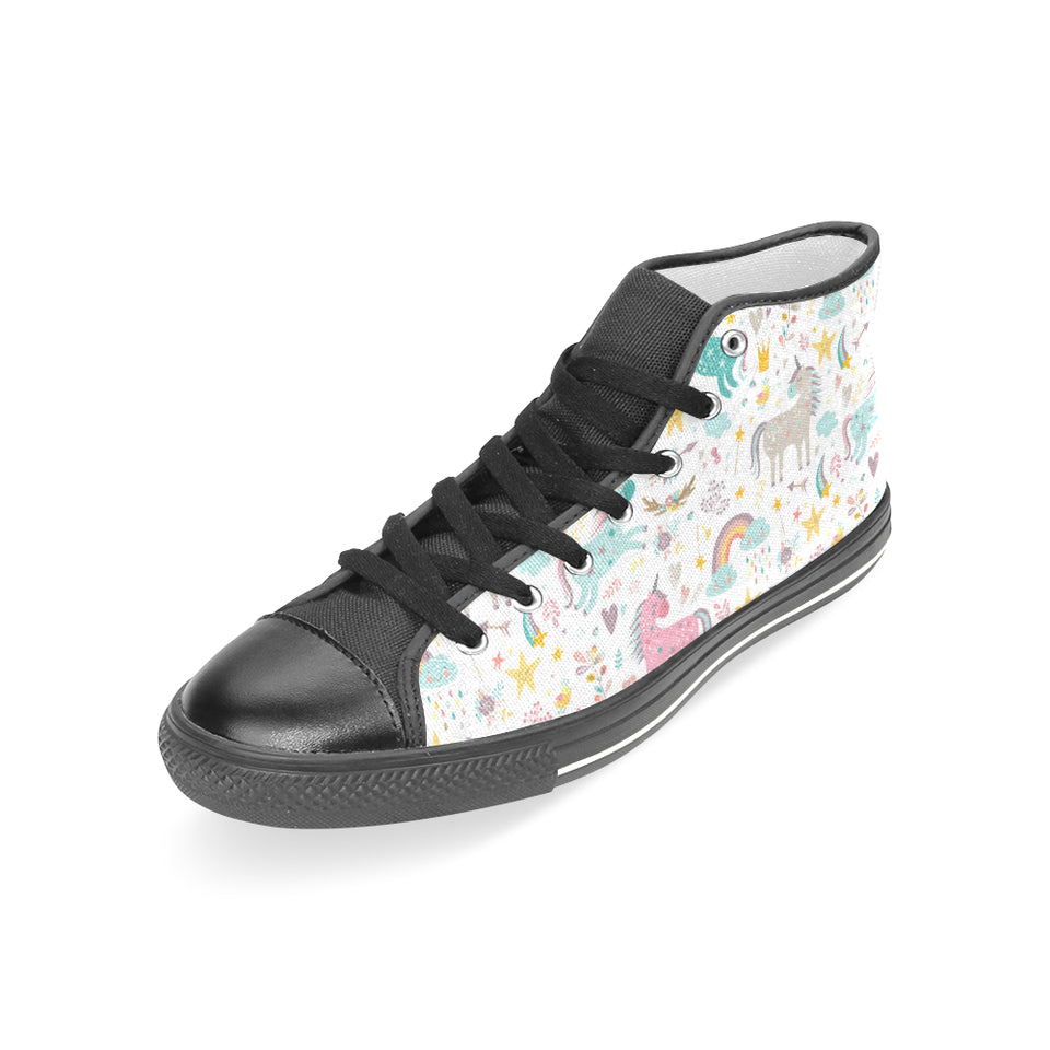 Colorful unicorn pattern Women's High Top Canvas Shoes Black
