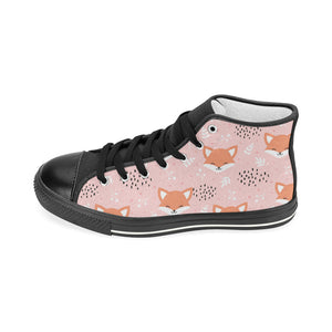 Cute fox pattern pink background Women's High Top Canvas Shoes Black