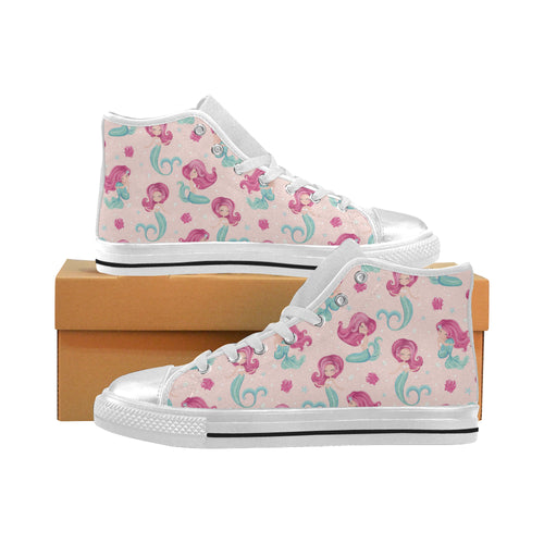 Cute little mermaid pattern Women's High Top Canvas Shoes White