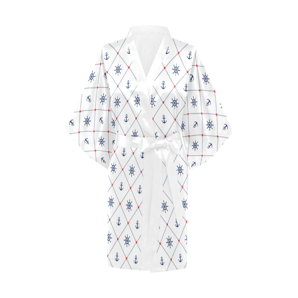 Anchor rudder nautical design pattern Women's Short Kimono Robe