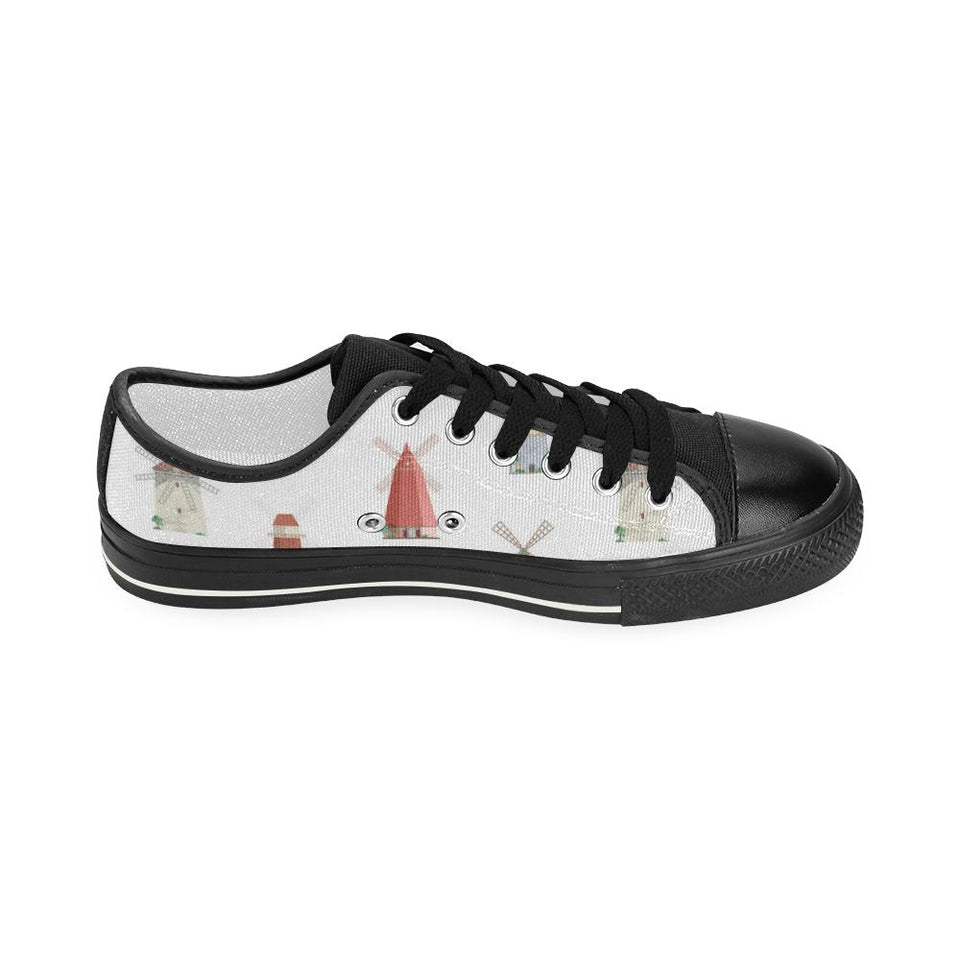 windmill design pattern Kids' Boys' Girls' Low Top Canvas Shoes Black