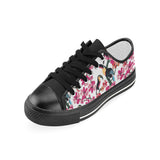 Toucan flower design pattern Women's Low Top Canvas Shoes Black