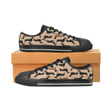 Dachshund floral background Men's Low Top Canvas Shoes Black