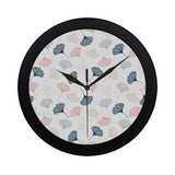 Black Gray Cream coral ginkgo leaves pattern Elegant Black Wall Clock
