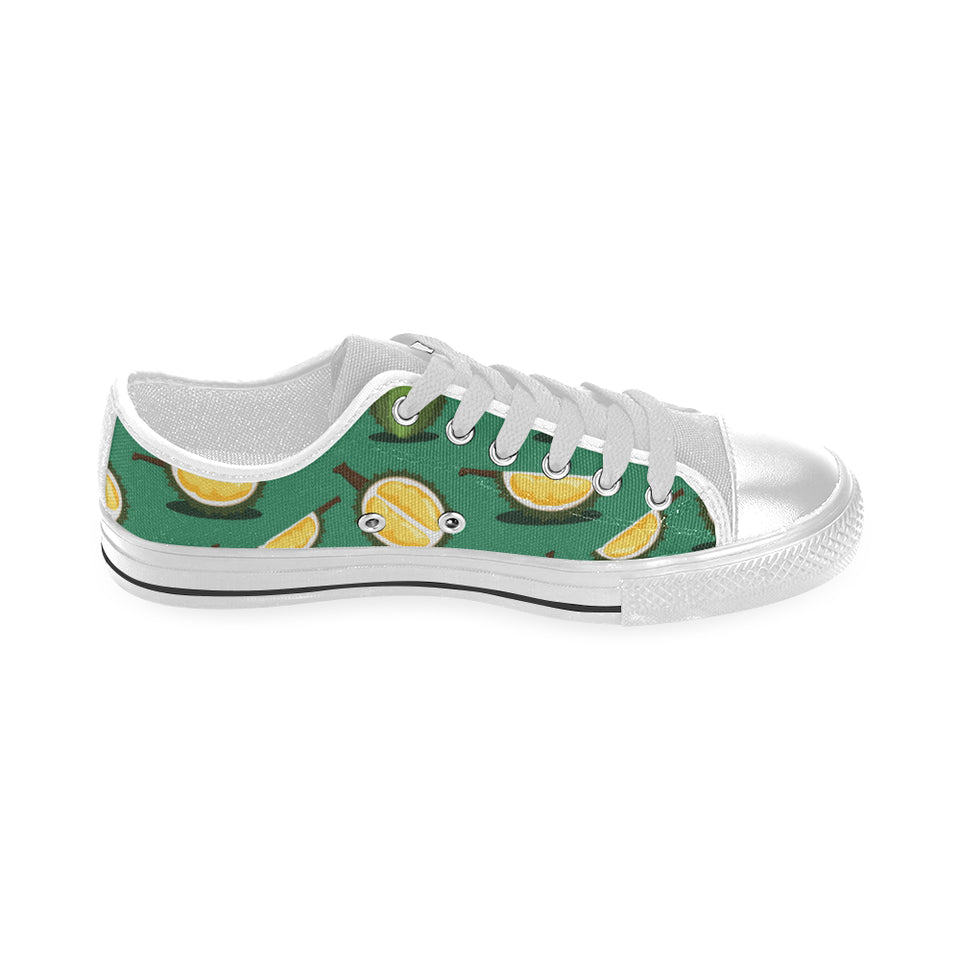 Durian pattern green background Men's Low Top Shoes White