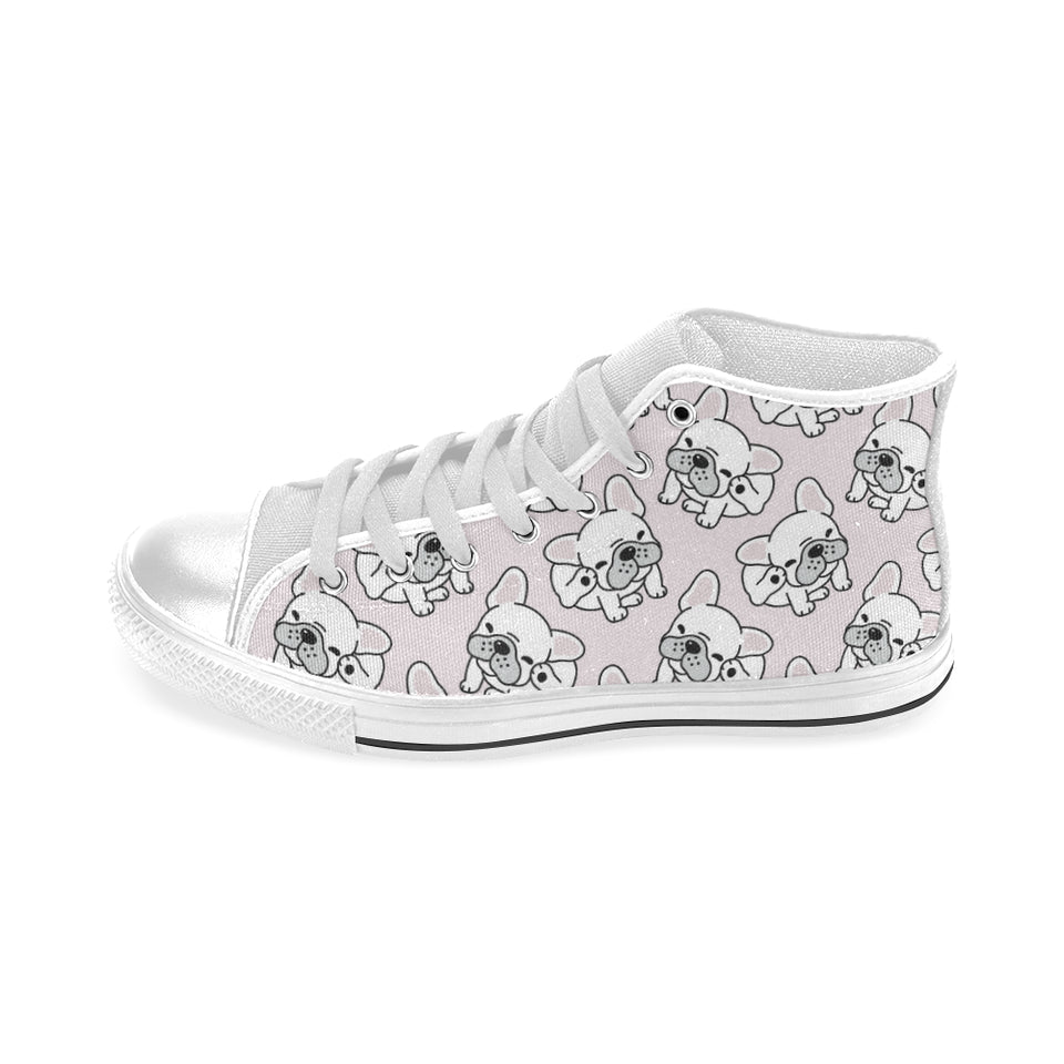 Cute french bulldog pattern Men's High Top Canvas Shoes White