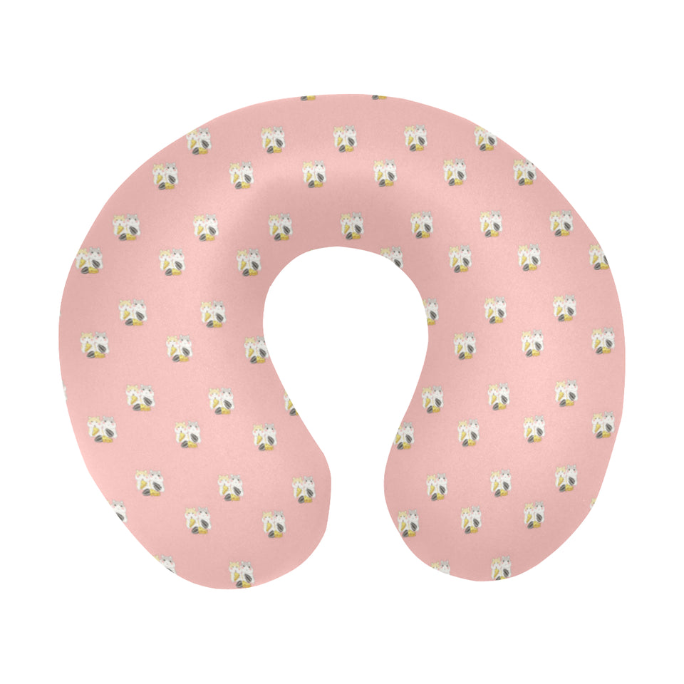 Cute hamster cheese pattern pink background U-Shaped Travel Neck Pillow
