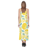 lemon design pattern V-Neck Open Fork Long Dress