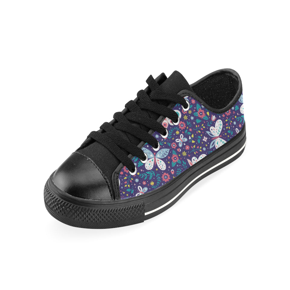 Colorful butterfly flower pattern.eps Men's Low Top Canvas Shoes Black