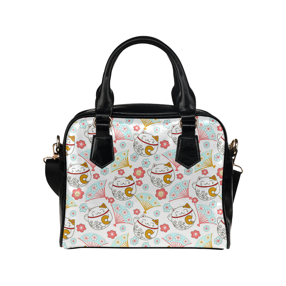 Maneki neko cat fan sakura Shoulder Handbag