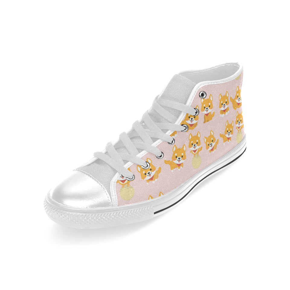 Cute shiba inu dog pattern Men's High Top Canvas Shoes White