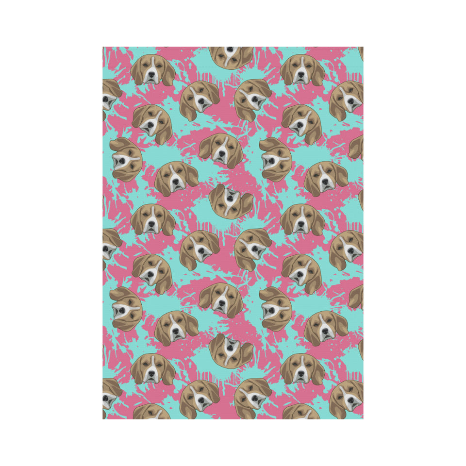 Beagle muzzles turquoise paint splashes pink patte House Flag Garden Flag