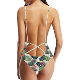 heliconia flowers, palm and monstera leaves Women's One-Piece Swimsuit