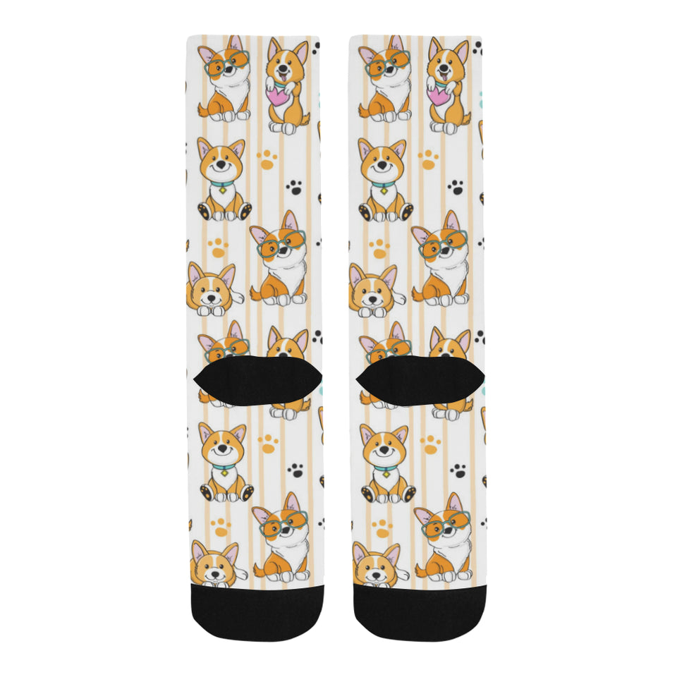 Cute dog corgi striped background pattern Crew Socks