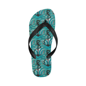 Anchor nautical green background Unisex Flip Flops