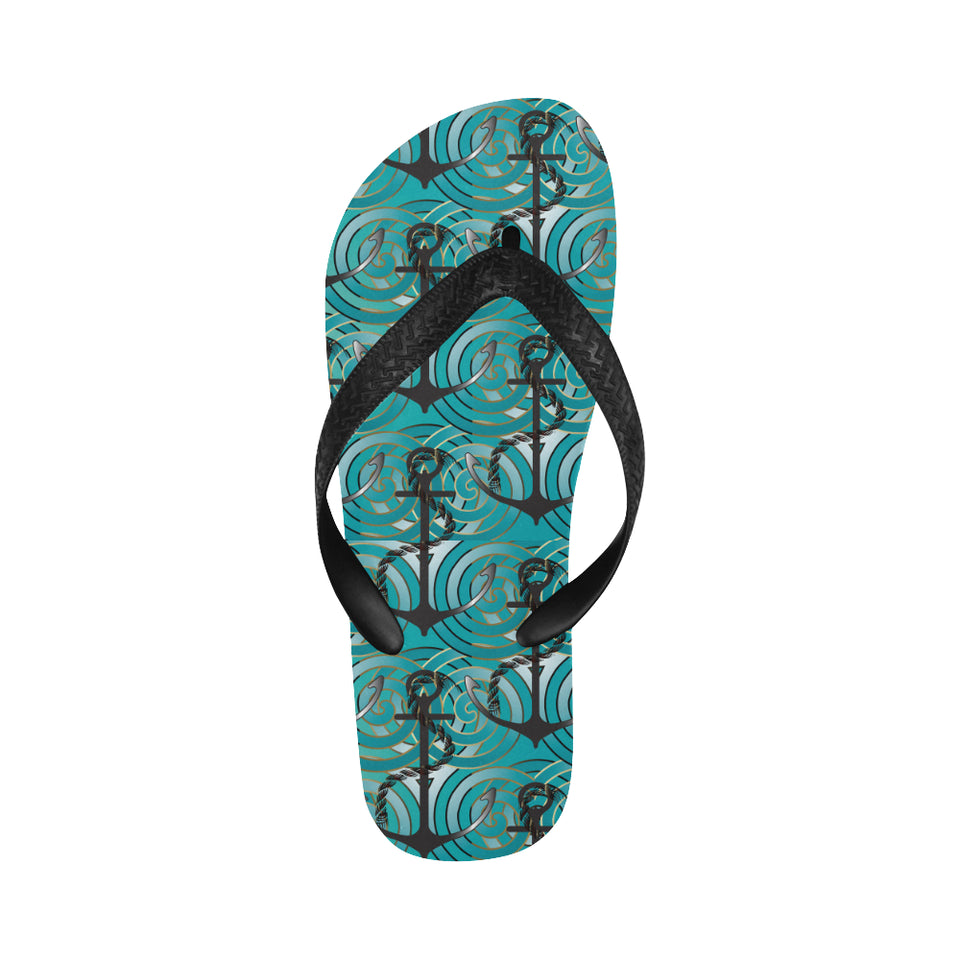 Anchor nautical green background Unisex Flip Flops