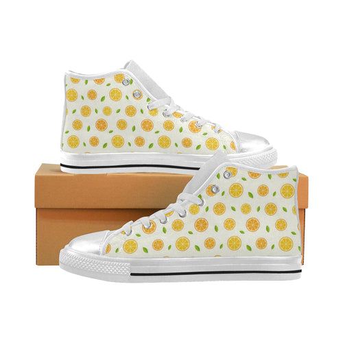 oranges leaves pattern Women's High Top Canvas Shoes White