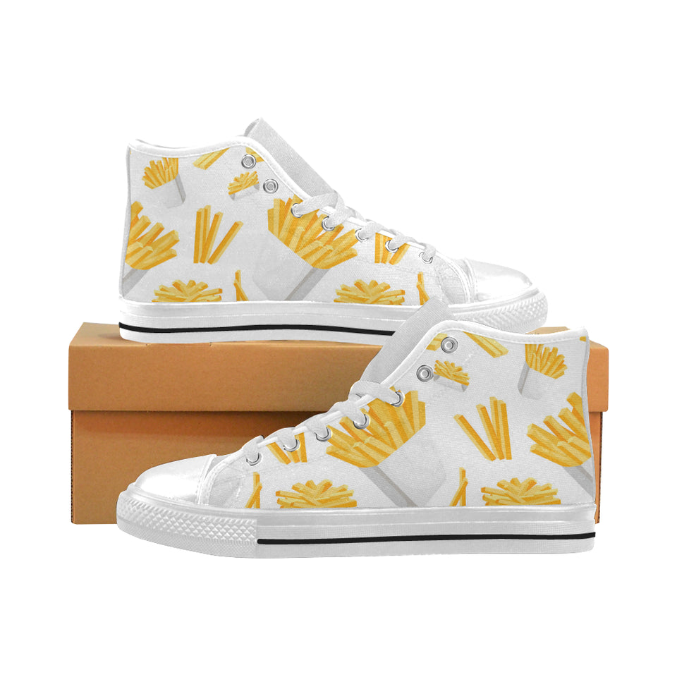 French fries white paper box pattern Men's High Top Canvas Shoes White