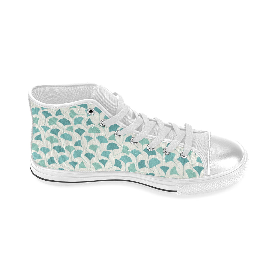 Green ginkgo leaves pattern Women's High Top Canvas Shoes White