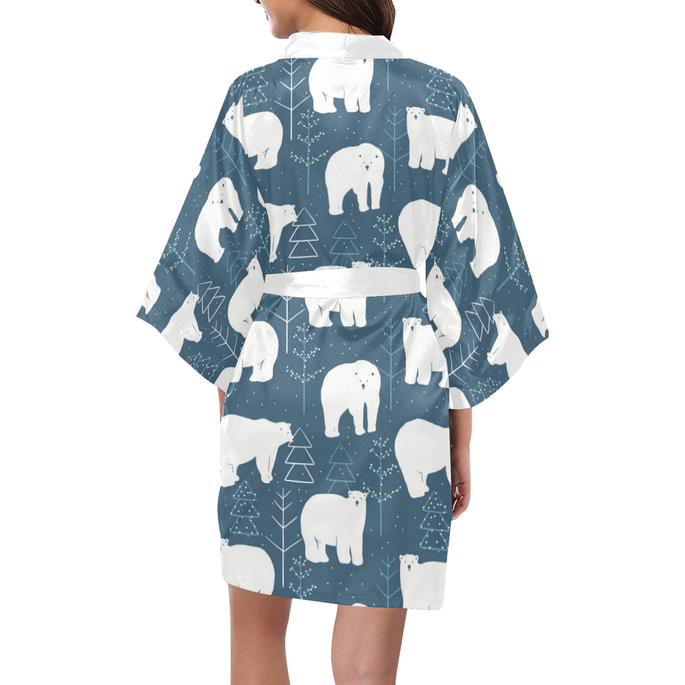 polar bear mother her child pattern Women's Short Kimono Robe