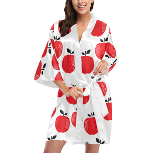 red apples white background Women's Short Kimono Robe