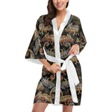 Chameleon lizard tropical leaves palm tree Women's Short Kimono Robe