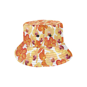 Orange yellow orchid flower pattern background Unisex Bucket Hat