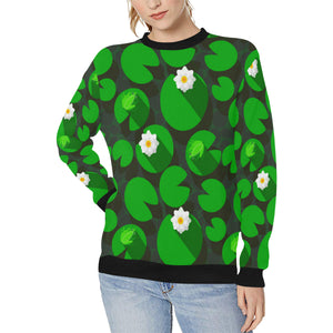 Frog waterlily pattern Women's Crew Neck Sweatshirt