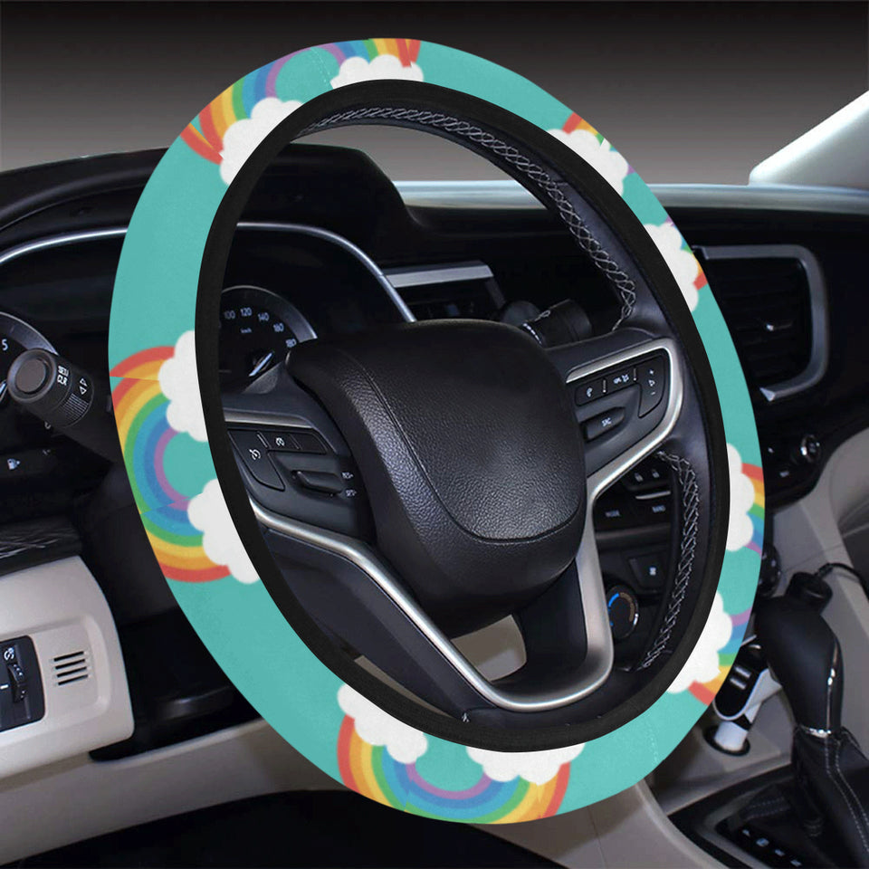 Rainbow pattern green background Car Steering Wheel Cover