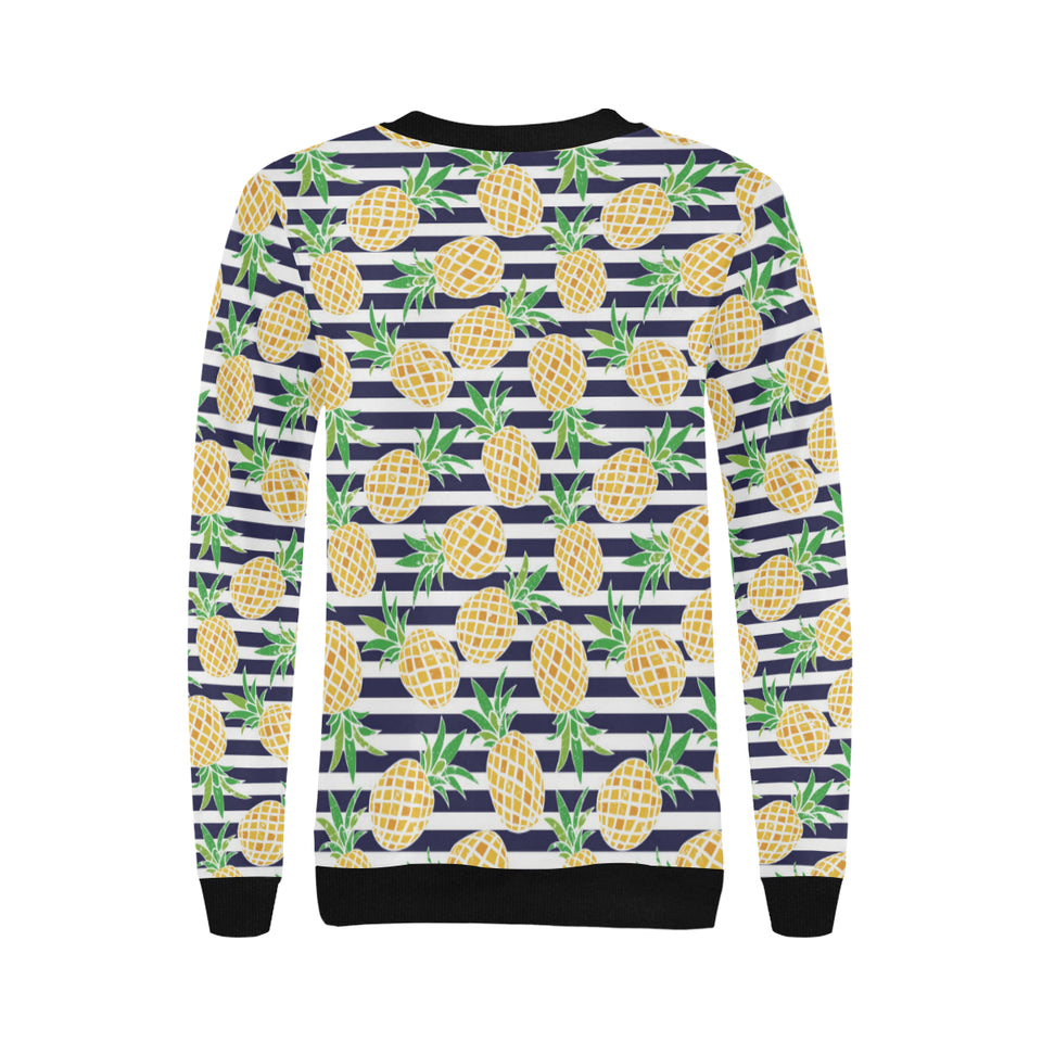 Pineapples pattern striped background Women's Crew Neck Sweatshirt