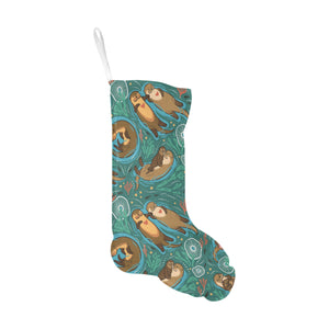 cute brown sea otters ornamental seaweed corals gr Christmas Stocking