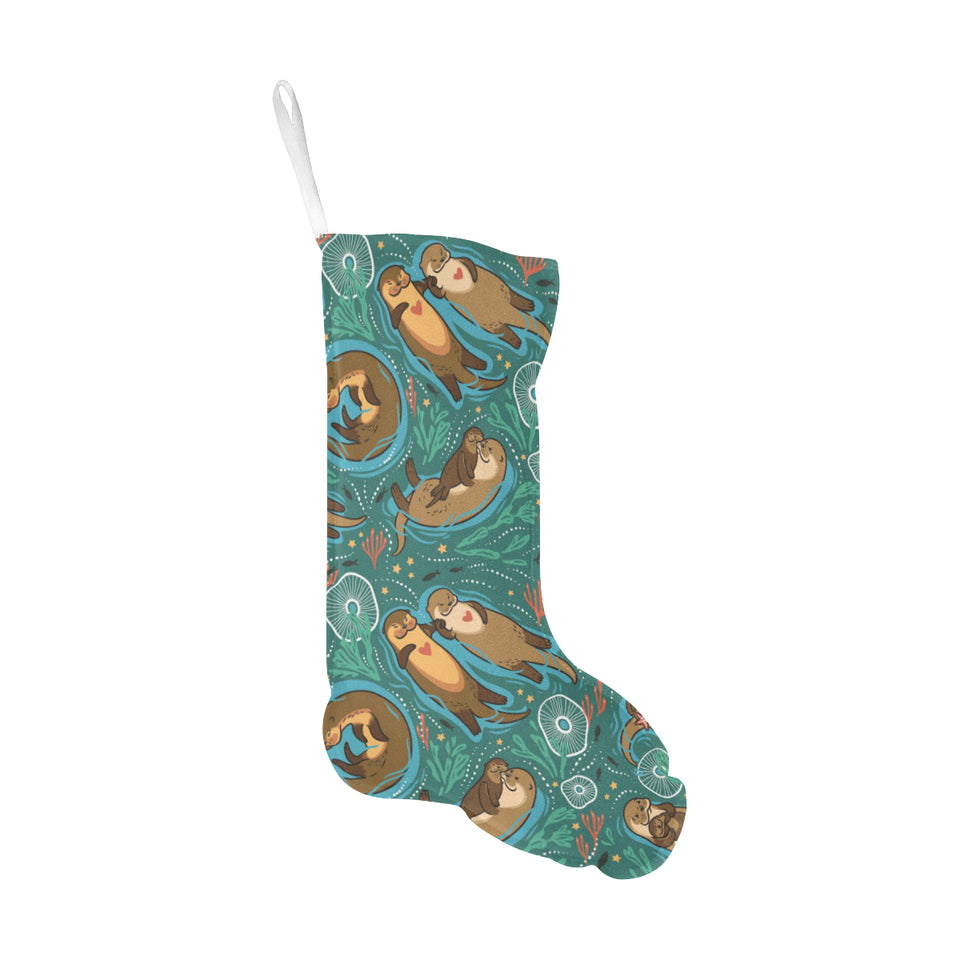 cute brown sea otters ornamental seaweed corals gr Christmas Stocking