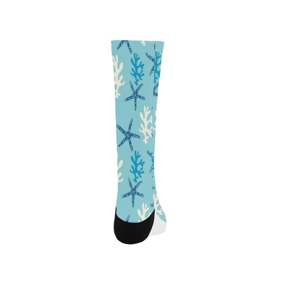 Blue starfish coral reef pattern Crew Socks