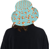 Fox pattern blue b ackground Unisex Bucket Hat
