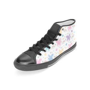 colorful unicorn rainbow heart pattern Women's High Top Canvas Shoes Black