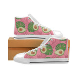 Avocado slices leaves pink back ground Men's High Top Canvas Shoes White