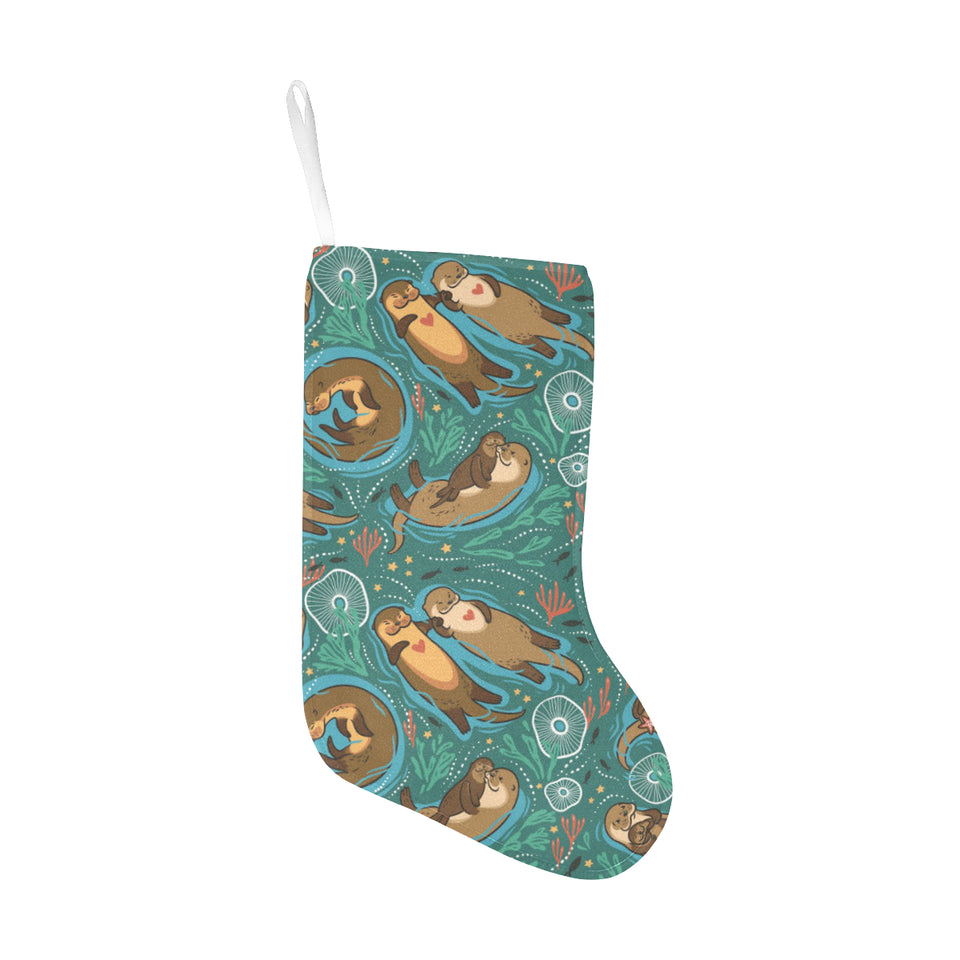 cute brown sea otters ornamental seaweed corals gr Christmas Stocking