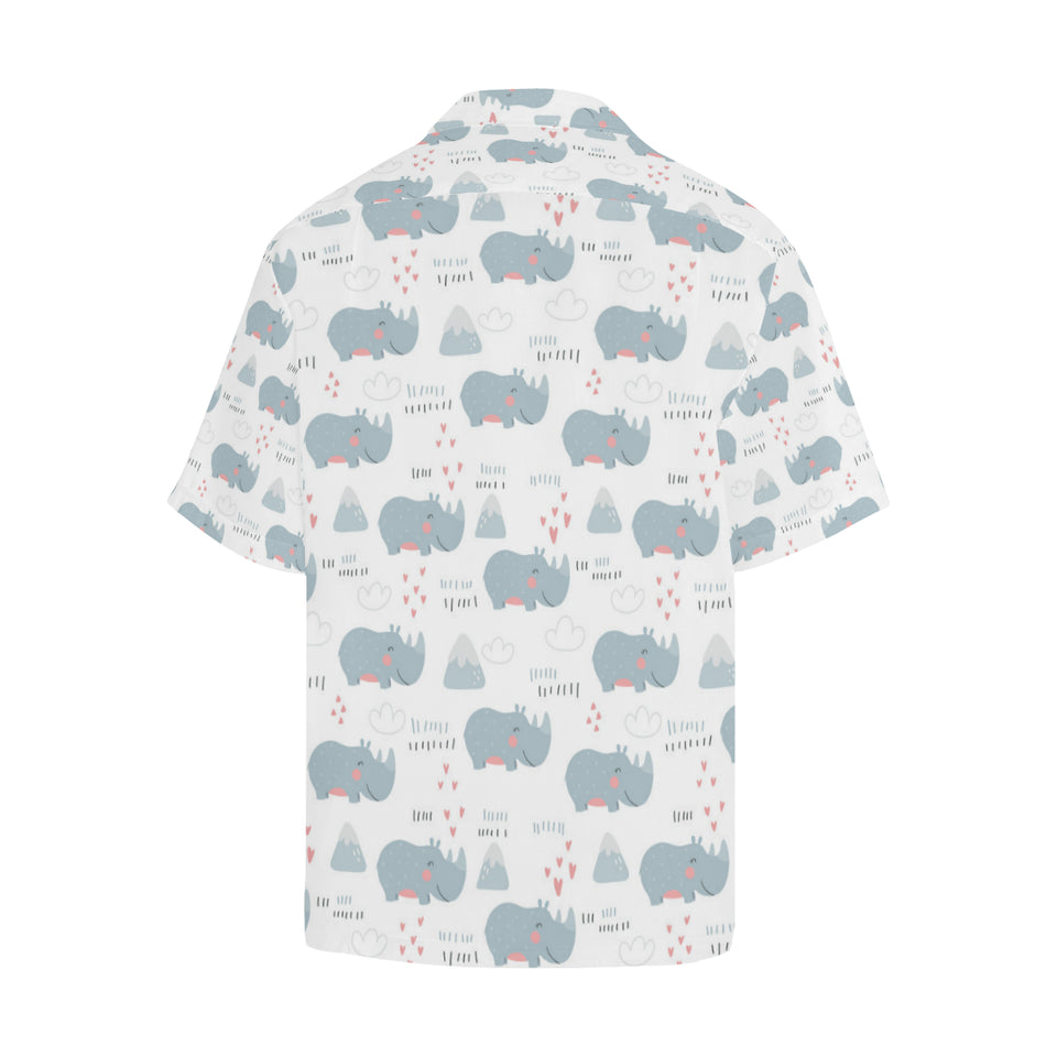 cute rhino heart pattern Men's All Over Print Hawaiian Shirt