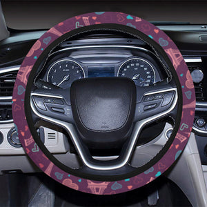 Eiffel Tower Heart Pattern Print Design 04 Car Steering Wheel Cover