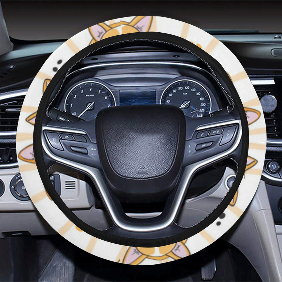 Cute dog corgi striped background pattern Car Steering Wheel Cover