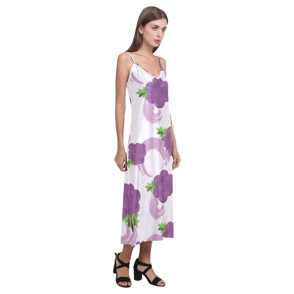 Cute Grape pattern V-Neck Open Fork Long Dress