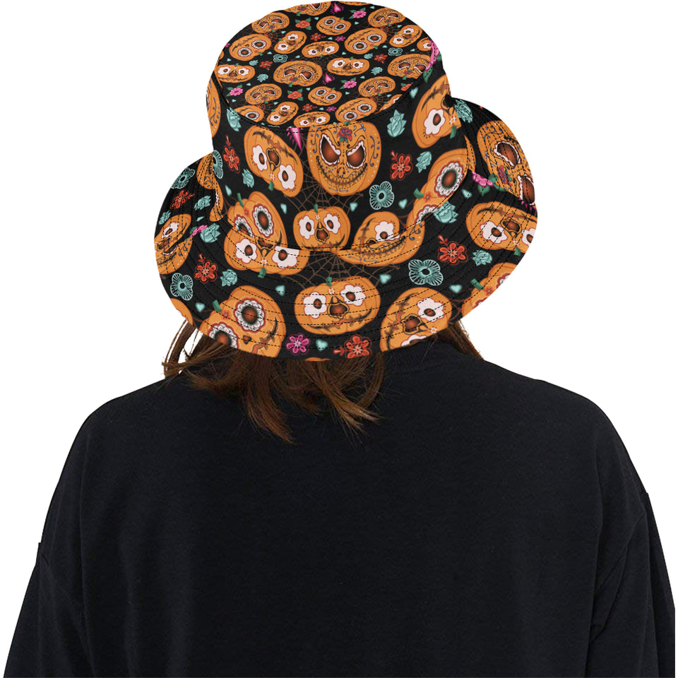 Pumpkin flowers spiderweb Halloween theme Unisex Bucket Hat