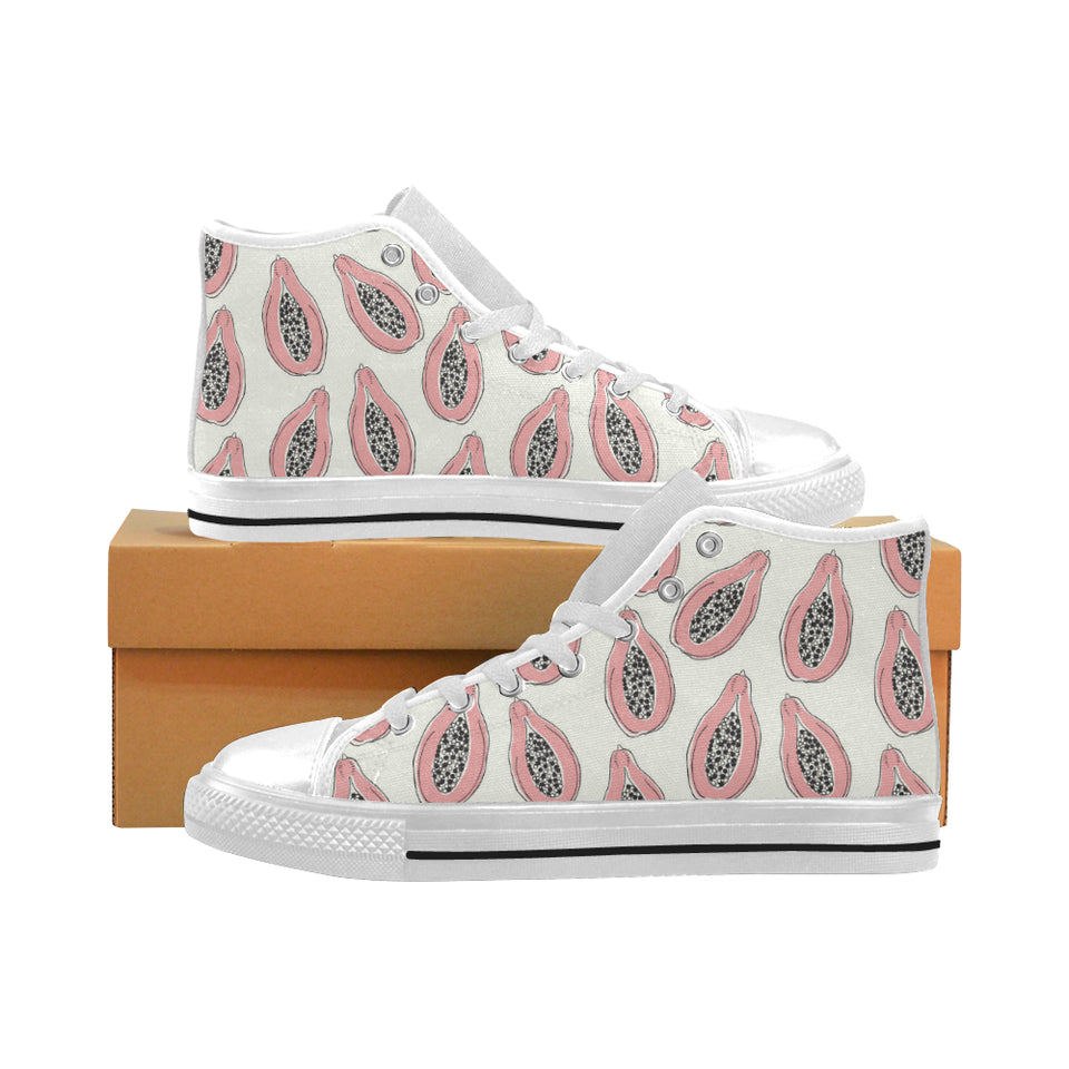 papaya pattern Men's High Top Canvas Shoes White