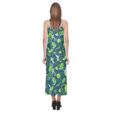 Lime ice flower pattern V-Neck Open Fork Long Dress